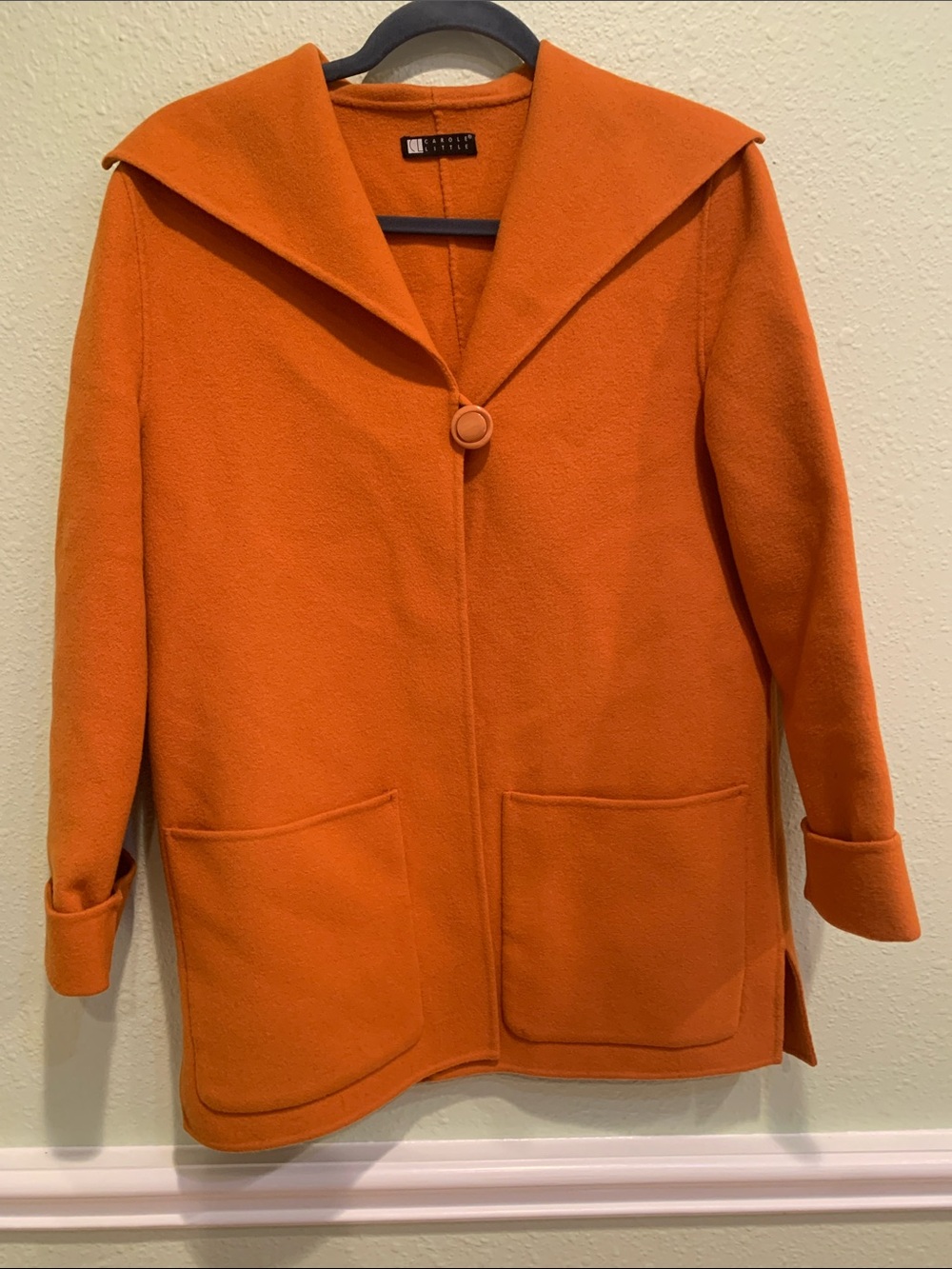 Vintage 90s Carole Little 100% Wool Orange Sailor Collar Jacket Size XS